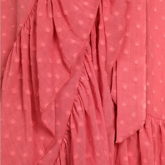 Lulus Have Harmony Swiss Dot Ruffled Faux Wrap Midi Dress in Mauve Size Medium - Picture 11 of 12